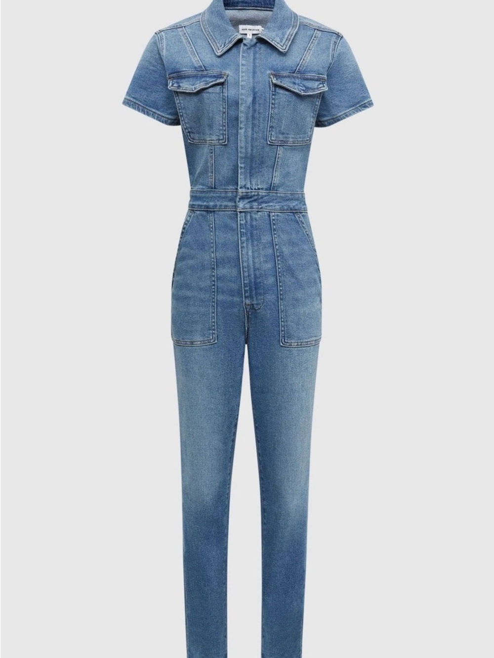 Good American Blue Denim Short-Sleeve Jumpsuit